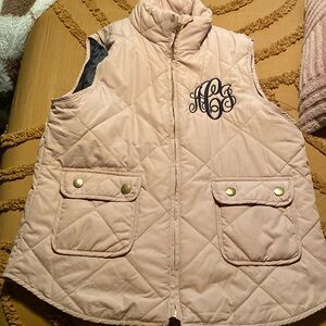 Monogrammed Puffer Vest/AJC Momogram in dark brown on a Tan Vest